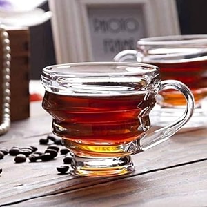 jinelza spring glass tea cups set of 6 coffee mugs with handle transparent drinking cup for milk cappuccino hot chocolate amp cold beverages honey tea cup 210ml