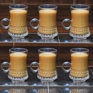 jinelza transparent crystal clear toughened glass tea cup with convenient solid handle cups glass set for tea coffee beer hot cold drinks tea cup set ovel dotted tea cup 150ml 6 pcs