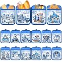 Jingmore 12 Pcs Blue Christmas Pot Holders with Pocket Hello Winter Pot Holders Gift Bulk Snowman Gnome Heat Resistant Hot Pads Oven Mitts Cute Snowflake Oven Gloves for Xmas Kitchen Baking Cooking