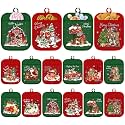 Jingmore 12 Pcs Christmas Pot Holders with Pocket Red Green Pot Holders for Kitchen Santa Claus Snowman Hot Pads and Oven Mitts Cute Farmhouse Oven Gloves Gift for Christmas Winter Baking Cooking