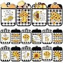 Jingmore 12 Pcs Sunflower Pot Holders Bulk, Black White Plaid with Pocket