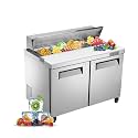 JINSONG 48" Commercial Refrigerator Sandwich Prep Table, 2 Door Salad Bar Buffet Station, Stainless Steel Refrigerated Food Prep Table with Cutting Board & 12 Pans for Restaurant Deli Bar