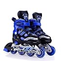JINU Inline Skates, Adjustable Inline Roller Skates for Boys Kids & Girls, Skating Shoes for Kids 6-12 Outdoor Skating Shoes Roller Blades with Led Flash Lights Featuring Wheels for Skates Blue