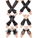 Jiuguva 6 Pairs Women's Lace Glove and Black Lace Sleeves Halloween Costume