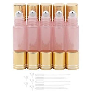 jiuwu 10ml small oil bottle 03 oz essential glass oil bottles 10 pack essential oils roller bottle with 1 tool 5 funnels 5 droppers pearlescent pink 