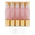 JIUWU 10ml Small Oil Bottle 0.3 oz Essential Glass Oil Bottles 10 Pack Essential Oils Roller Bottle with 1 Tool, 5 Funnels, 5 Droppers（ Pearlescent Pink ）