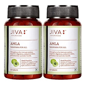 jiva amla tablets 500mg 240 tablets  herbs used rich in vitamin c  rich in antioxidants  improves digestion  enhances vision - 120 tablet pack of 2