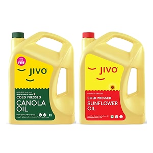 jivo canola cold press edible oil 5 litre  jivo chemical-free sunflower oil 5 litre  pack of 2 healthy cooking oil for daily use  recommended by indian medical association