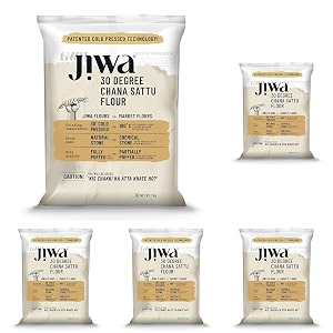 jiwa 30 degree chana sattu flouratta  patented cold pressed flour  slow ground  roasted bengal gram atta  high protein  sattu drink powder  gluten free  1 kg pack of 5