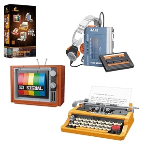 jmbricklayer retro tv cd player typewriter building blocks set 20131 vintage household appliances clamping blocks home decoration kit retro toy for adults and boys
