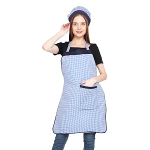 jmi polyester mini check fabric apron with chef cap for women waterproof for home kitchen restaurant pack of 2