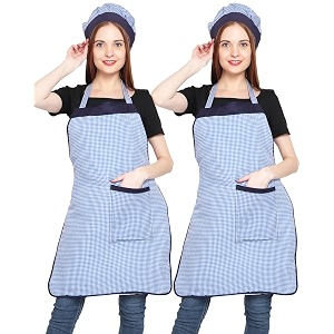 jmi polyester mini check fabric apron with chef cap for women waterproof for home kitchen restaurant pack of 2