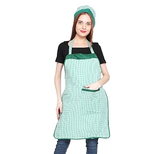 jmi polyester mini check fabric apron with chef cap for women waterproof for home kitchen restaurant pack of 2