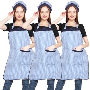 jmi polyester mini check fabric apron with chef cap for women waterproof for home kitchen restaurant pack of 2