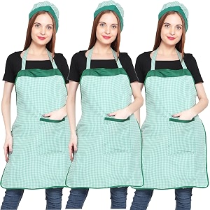 jmi polyester mini check fabric apron with chef cap for women waterproof for home kitchen restaurant pack of 2