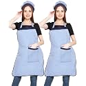 JMi Polyester Mini Check Fabric Apron With Chef Cap For Women Waterproof for Home, Kitchen, Restaurant Pack of 2