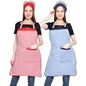 JMi Polyester Mini Check Fabric Apron With Chef Cap For Women Waterproof for Home, Kitchen, Restaurant Pack of 2