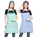 JMi Polyester Mini Check Fabric Apron With Chef Cap For Women Waterproof for Home, Kitchen, Restaurant Pack of 2