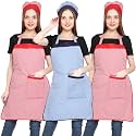 JMi Polyester Mini Check Fabric Apron With Chef Cap For Women Waterproof for Home, Kitchen, Restaurant Pack of 2