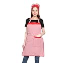 JMi Polyester Mini Check Fabric Apron With Chef Cap For Women Waterproof for Home, Kitchen, Restaurant Pack of 2
