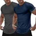 JMIERR Mens Short Sleeve T Shirt Summer Muscle Slim Fitted Crewneck Longline Tees Shirts for Gym Workout