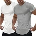 JMIERR Mens Short Sleeve T Shirt Summer Muscle Slim Fitted Crewneck Longline Tees Shirts for Gym Workout