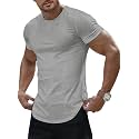 JMIERR Mens Short Sleeve T Shirt Summer Muscle Slim Fitted Crewneck Longline Tees Shirts for Gym Workout