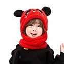 JMP Baby Boy's & Girl's Cute Panda Animal Beanie Hat Hooded Scarf Fleece Cap Balaclava (Red)-(2-4 Year)