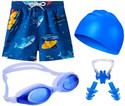 JMT Wear Boys 1 Swimming Short, 1 Anti Fog Goggle, 1 Silicone Cap, 1 NoseClip & 2 EarPlug Printed Boys Swimsuit