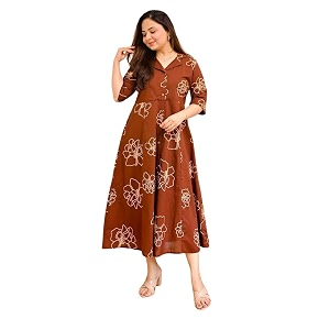JMVD Womens Floral Print Shirt Collar Midi
