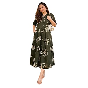 JMVD Womens Floral Print Shirt Collar Midi