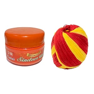 jn combo orange sindoor and kalawa moli dhaga for puja mandir tilak wrist rituals  100gm sindoor and 6 sacred threads  pure haldi based non-allergic eco-friendly puja essentials