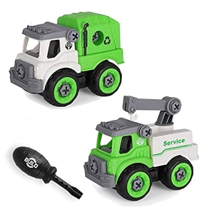 jo baby sanitation truck vehicles set 2 pack diy sanitation trucks with 1 screwdriver tools kids building trucks