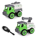 Jo Baby Sanitation Truck Vehicles Set, 2 Pack DIY Sanitation Trucks with 1 Screwdriver Tools, Kids Building Trucks