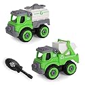 Jo Baby Sanitation Truck Vehicles Set, 2 Pack DIY Sanitation Trucks with 1 Screwdriver Tools, Kids Building Trucks