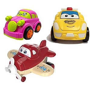 jo baby unbreakable four-wheel drive friction powered diecast car robot car amp cartoon plane toy set pack of 3