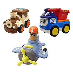 jo baby unbreakable four-wheel drive friction powered diecast train dumper amp push and go plane toy set pack of 3