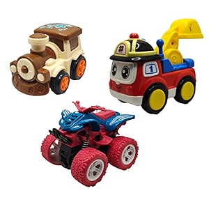 jo baby unbreakable four-wheel drive friction powered diecast train excavator amp monster scooter toy set pack of 3