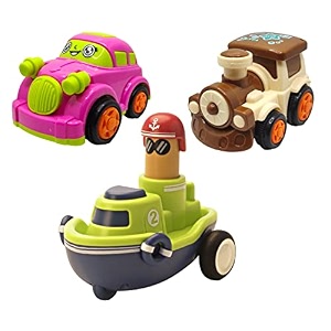 jo baby unbreakable four-wheel drive friction powered diecast car train amp push and go boat toy set pack of 3