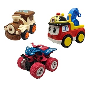 jo baby unbreakable four-wheel drive friction powered diecast train crane amp monster scooter toy set pack of 3