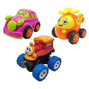 jo baby unbreakable four-wheel drive friction powered diecast car helicopter amp monster thomas toy set pack of 3