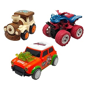 jo baby unbreakable four-wheel drive friction powered diecast train dancing car orange amp monster scooter toy set pack of 3