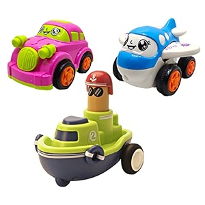 jo baby unbreakable four-wheel drive friction powered diecast car plane amp push and go boat toy set pack of 3