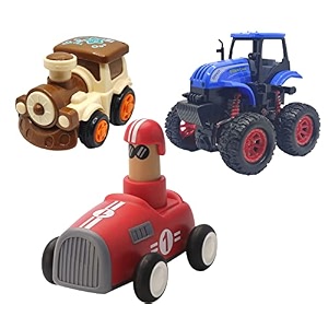 jo baby unbreakable four-wheel drive friction powered diecast train monster tractor amp push and go car toy set pack of 3