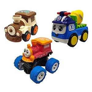 jo baby unbreakable four-wheel drive friction powered diecast train cement mixer amp monster thomas toy set pack of 3