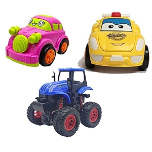 jo baby unbreakable four-wheel drive friction powered diecast car robot car amp monster tractor toy set pack of 3