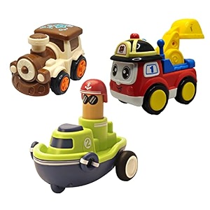 jo baby unbreakable four-wheel drive friction powered diecast train excavator amp push and go boat toy set pack of 3