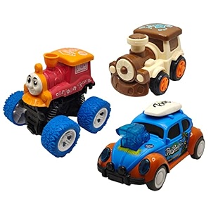 jo baby unbreakable four-wheel drive friction powered diecast train dancing car blue amp monster thomas toy set pack of 3