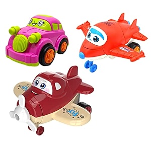 jo baby unbreakable four-wheel drive friction powered diecast car robot plane amp cartoon plane toy set pack of 3