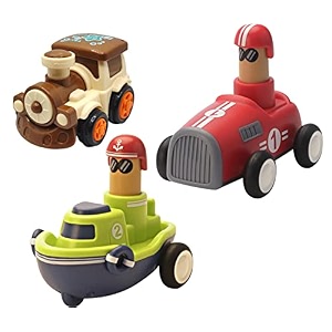 jo baby unbreakable four-wheel drive friction powered diecast train push and go boat amp push and go car toy set pack of 3